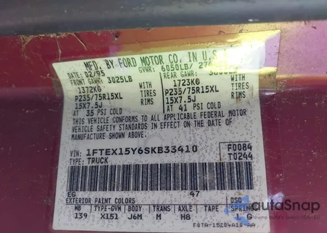 1995 Ford F150 z USA, uszkodzony, nr VIN 1FTEX15Y6SKB33410